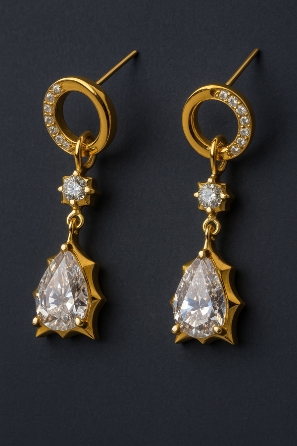 Aurora Royale – Gold-Plated Elegant Drop Earrings with Brilliant Cut Stones